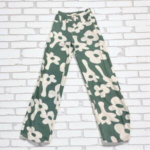 Bailey Rose Green White Flower Power Wide Leg High Waist Jeans Women's​​